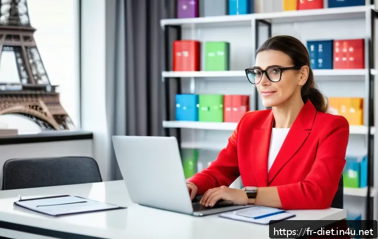 다이어트 프로그램 지도사 자격증 갱신 절차 - A professional French weight loss coach in a modern, bright office setting, surrounded by digital to...