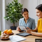 Home 18 다이어트 지도사로서의 직업 만족도와 현실 - A warm and inviting nutrition coaching session in a modern Parisian office, featuring a diverse adul...