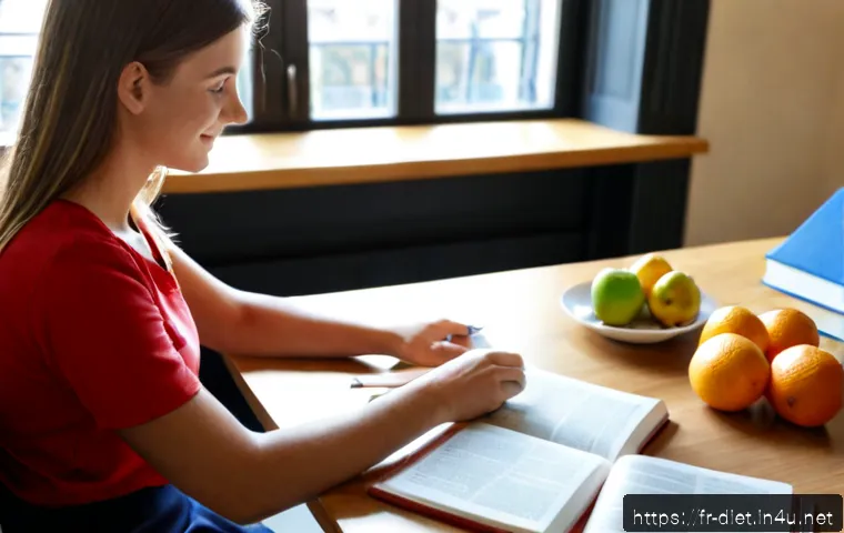 다이어트 지도사로 일하기 위한 전공 선택 - Photorealistic French university guidance meeting for a future dietitian career, a young adult stude...